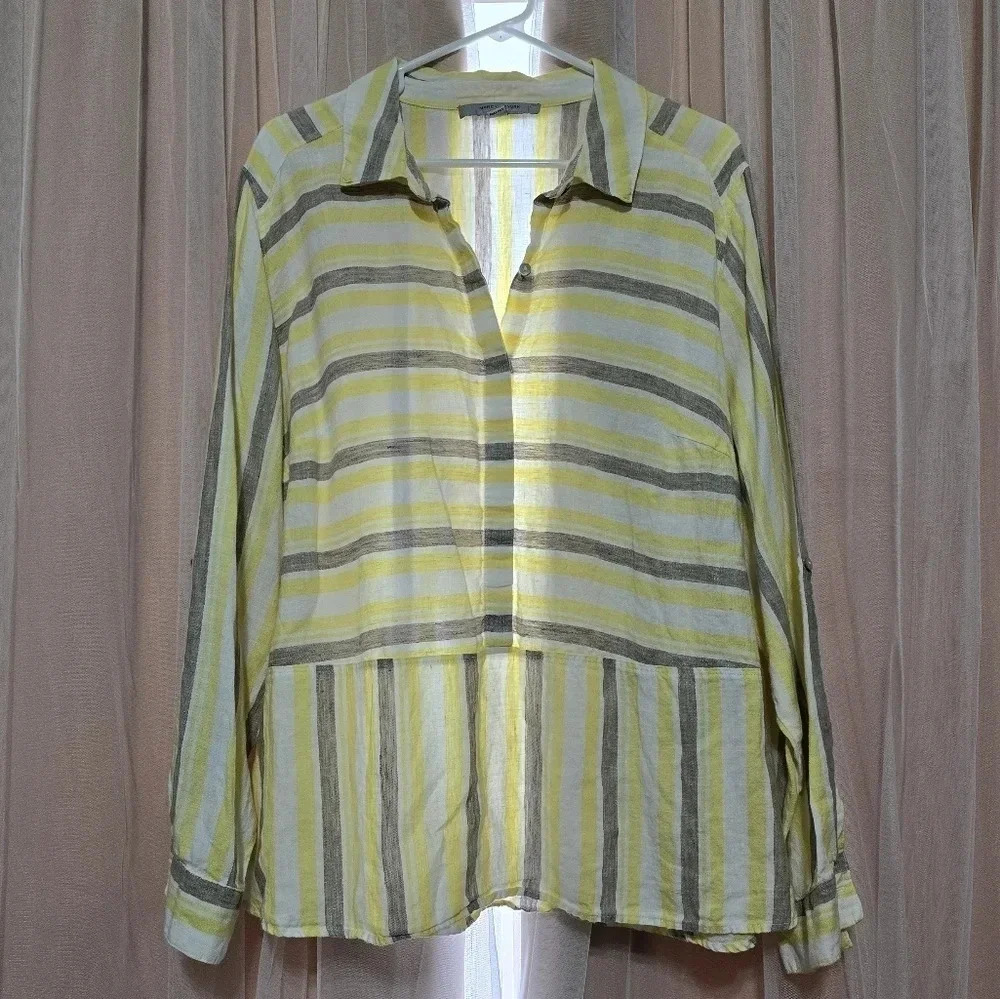 Marc New York 100% Linen Striped Ruffle Hem Striped Tunic, Size 1X, EUC!
